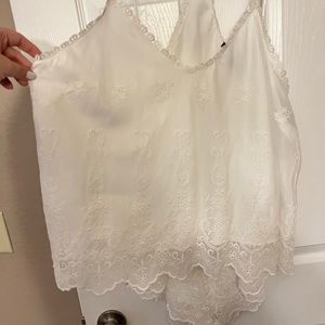 INC white lace embroidered lingerie set